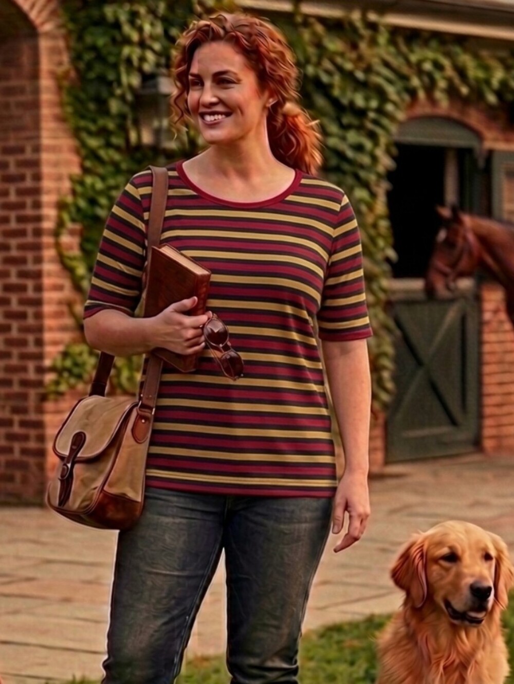LuLaRoe 2XL Gigi Hunter GREEN! Maroon & Gold Extra Soft Striped Fitted Top